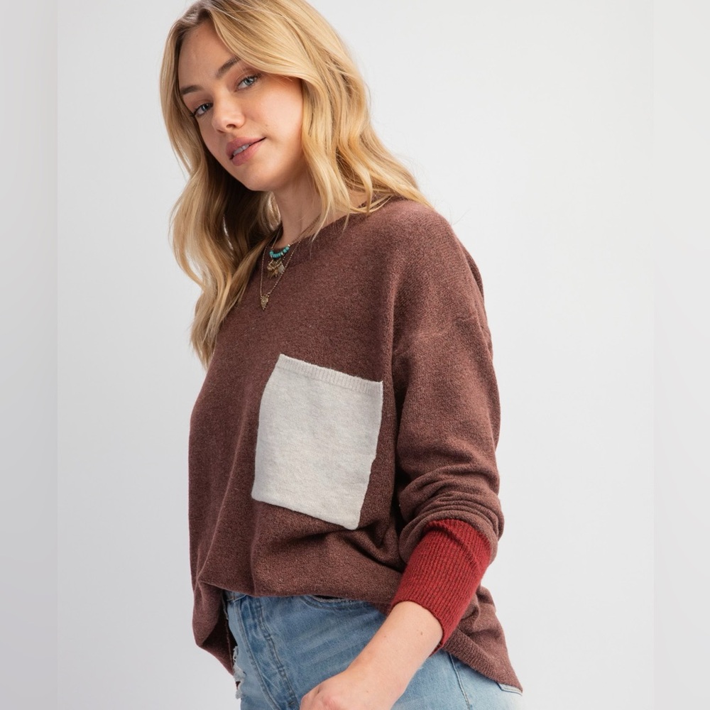 Easel Dried Plum Color Mix Knitted Sweater - Picture 3 of 3
